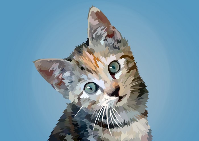 Vector graphic painting of a kitten looking sideways
