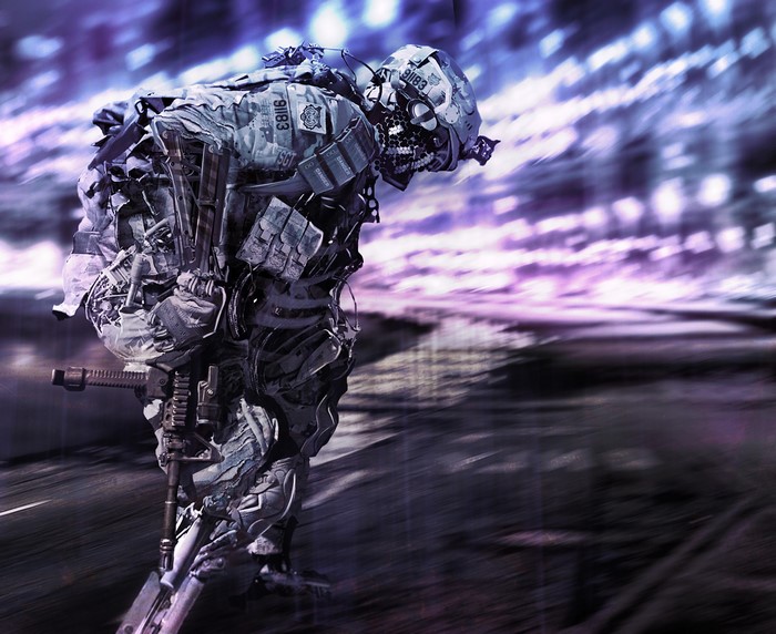 Soldier with Assault Rifle and Helmet