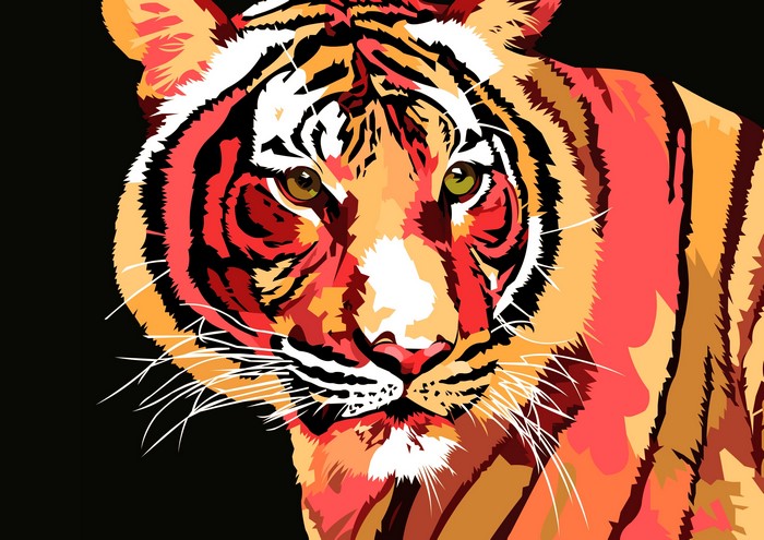 Close-up of a tiger's face with bold colors