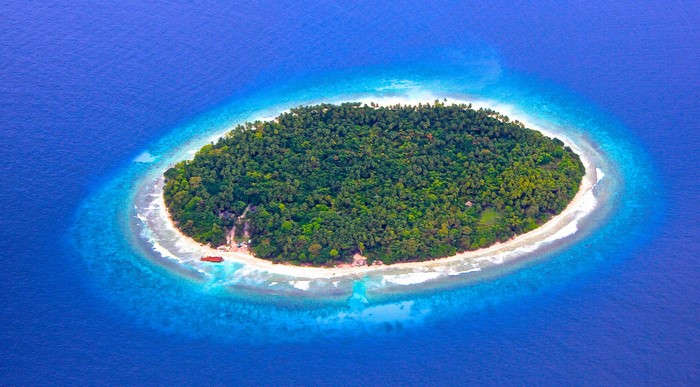 Aerial view of a tropical island in the Maldives