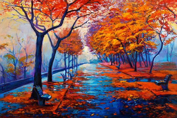 4K Autumn Park Avenue Painting