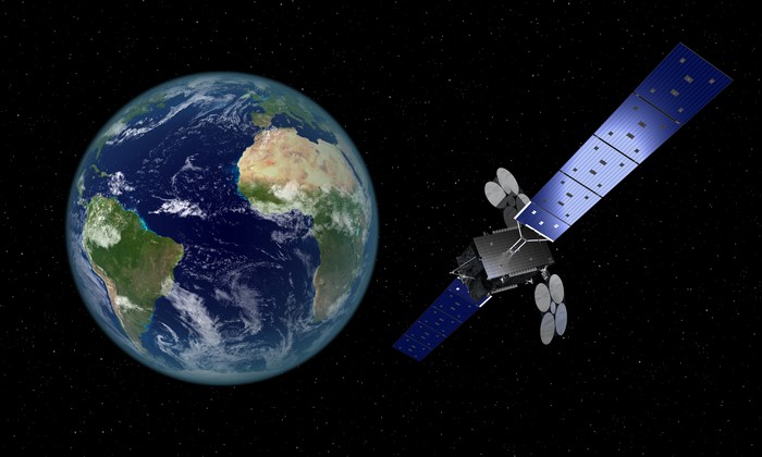 4K Earth and Yahsat Satellite in Space