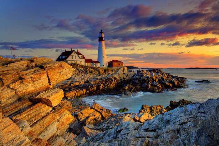 Portland Head Light at sunset, Maine, USA