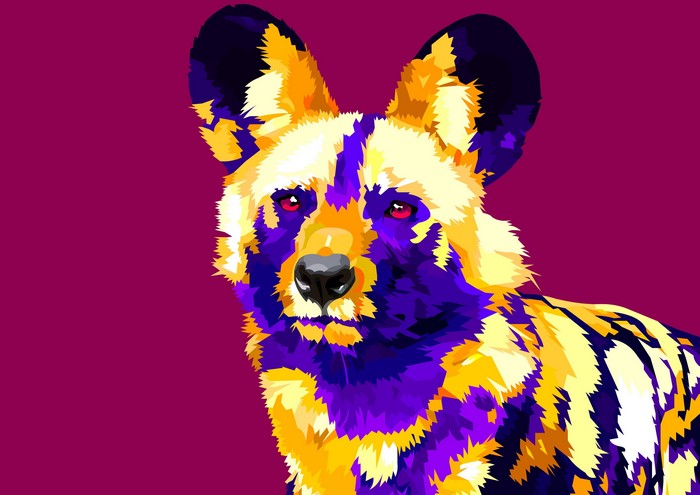African Wild Dog Portrait in Pop Art Style