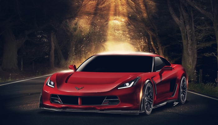 Red Chevrolet Corvette on a Road
