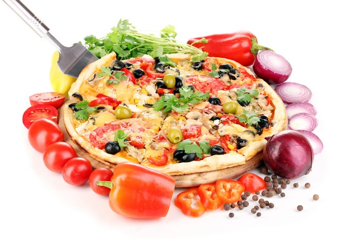 Pizza with Tomatoes, Onion, and Bell Pepper