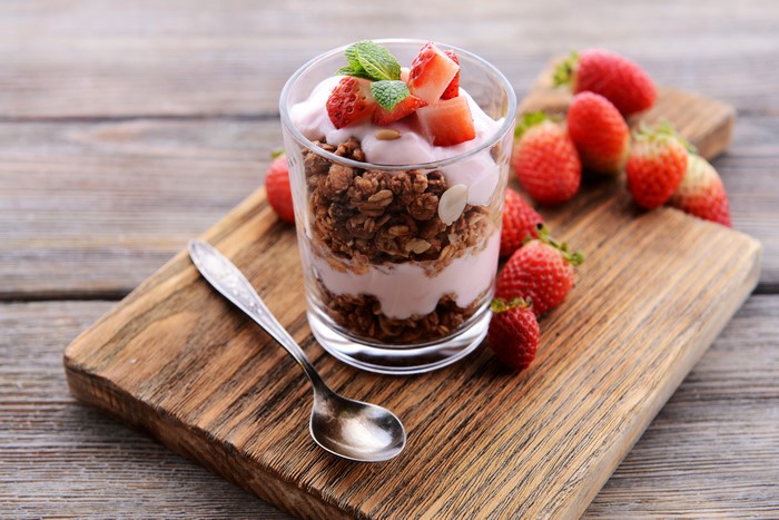 Strawberry Granola Yogurt Parfait in a Glass