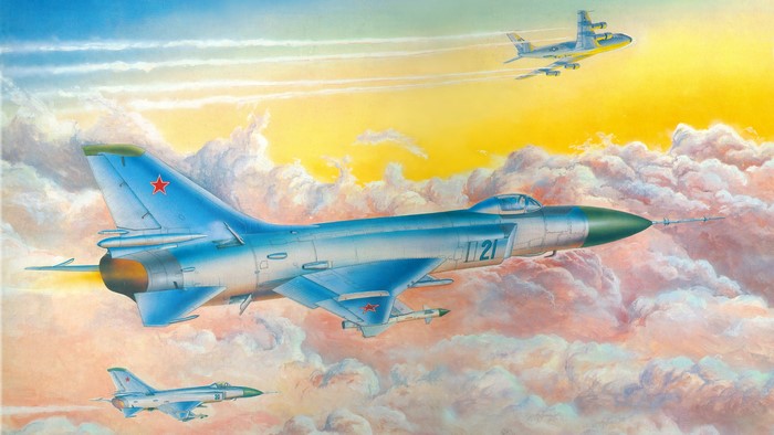 SU-15 Fighter Airplanes Flying Through Clouds