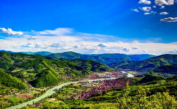Gorazde, Bosnia and Herzegovina: Mountains, River, and Town