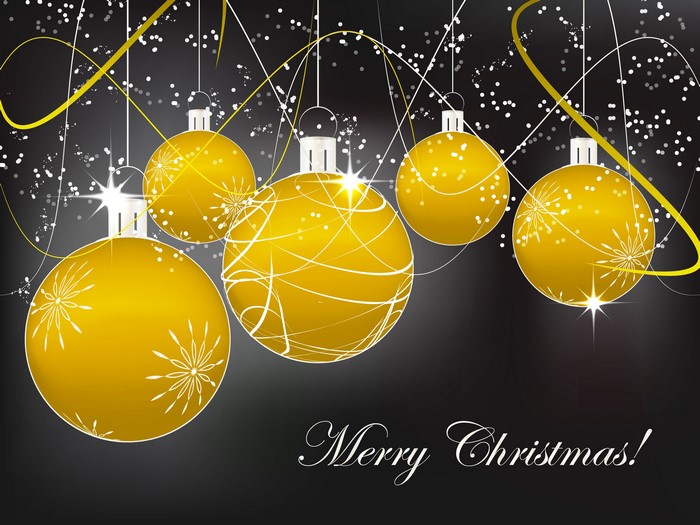 Yellow Christmas Balls with Merry Christmas Text