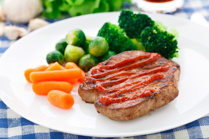 Steak with Carrots, Brussels Sprouts, and Broccoli
