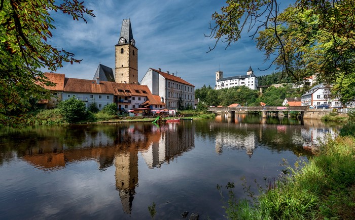 Rozmberk Nad Vltavou, Czech Republic, River and Castle