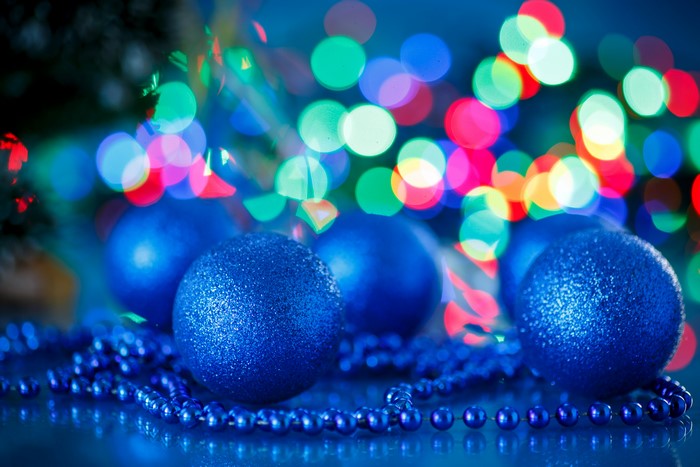 Blue Christmas Ornaments and Lights