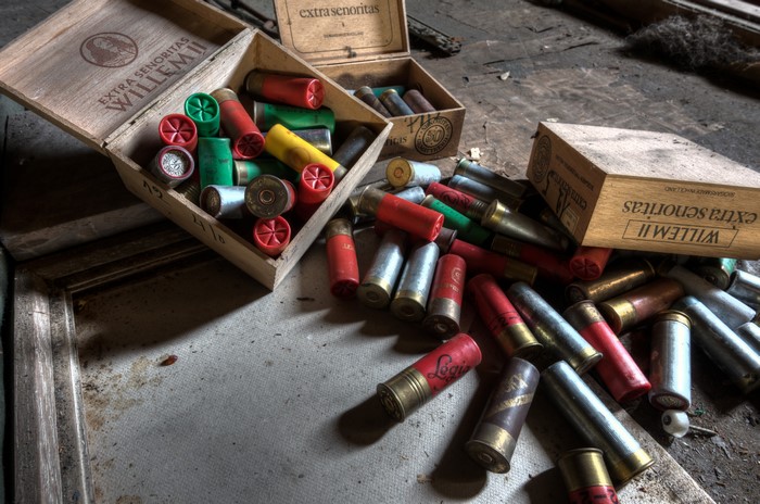 Cartridges in wooden boxes