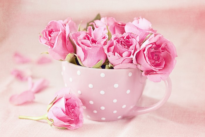 Pink Roses in a Polka Dot Mug