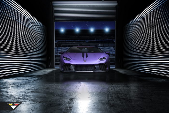 Purple Lamborghini Huracan Vorsteiner Novara in garage