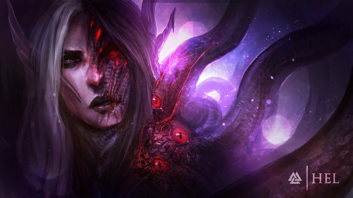 Hel with demonic tentacles and eyes