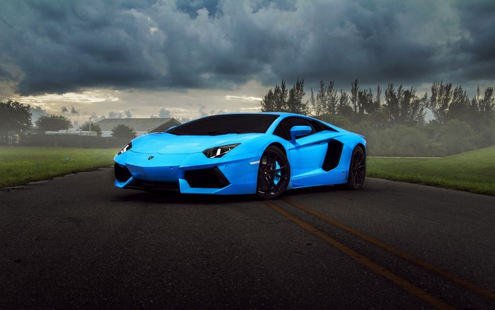 Light Blue Lamborghini Aventador Supercar