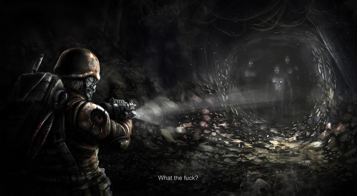 Soldier in a cave with ghosts