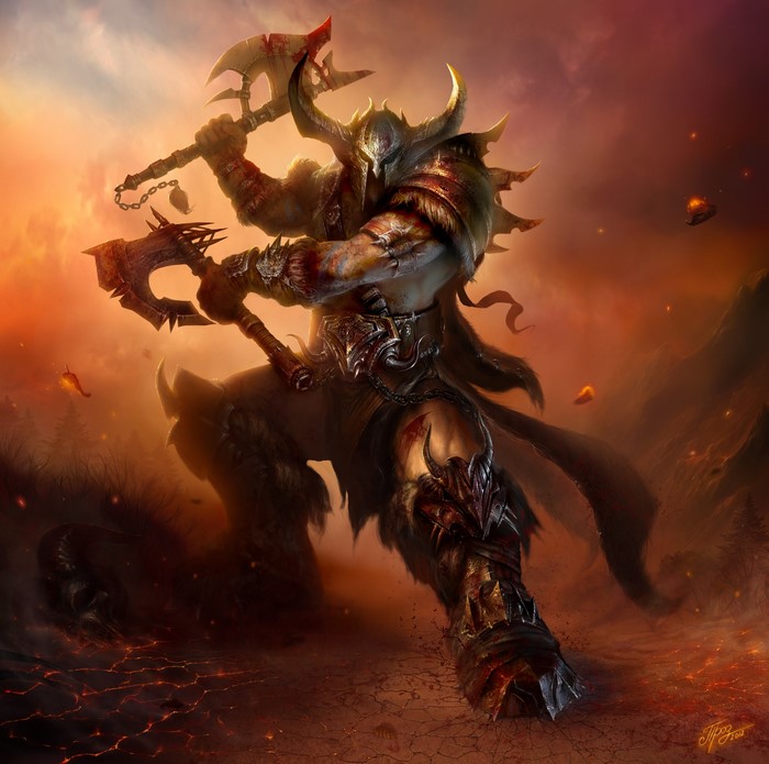 Diablo III Warrior with Battle Axes