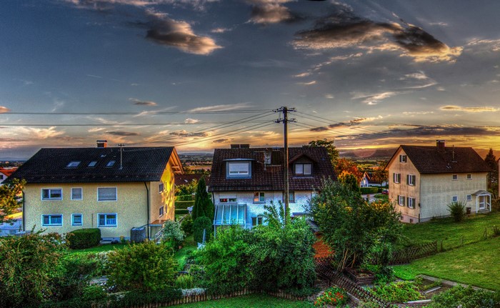 Houses in Baindt, Germany at Sunset