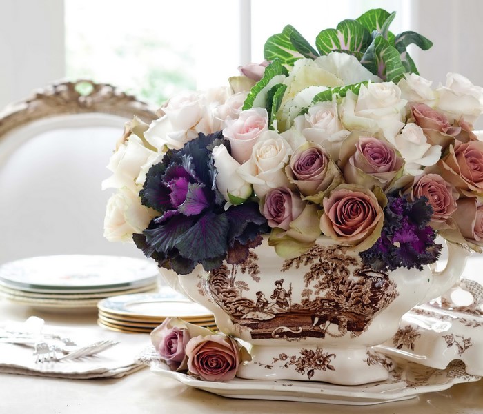 Floral arrangement in a decorative urn