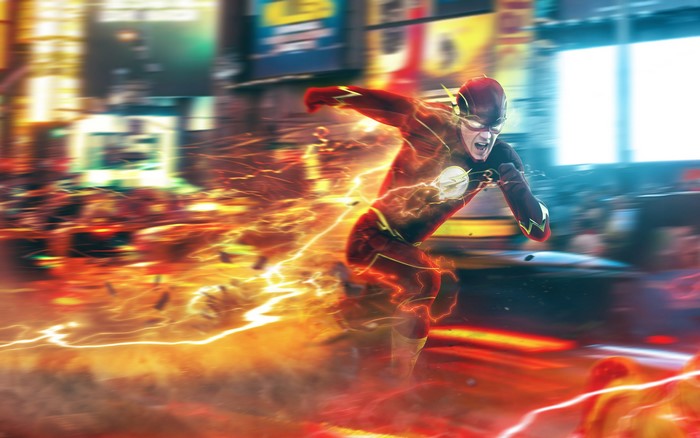The Flash from DC Comics running at super speed