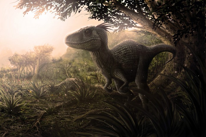 Dinosaur in a prehistoric forest