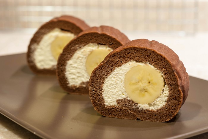 Three Chocolate Swiss Rolls with Banana