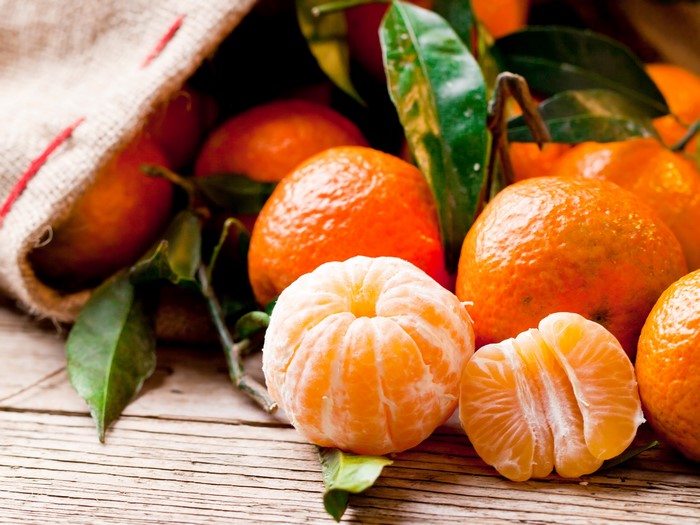 Tangerines in a burlap sack