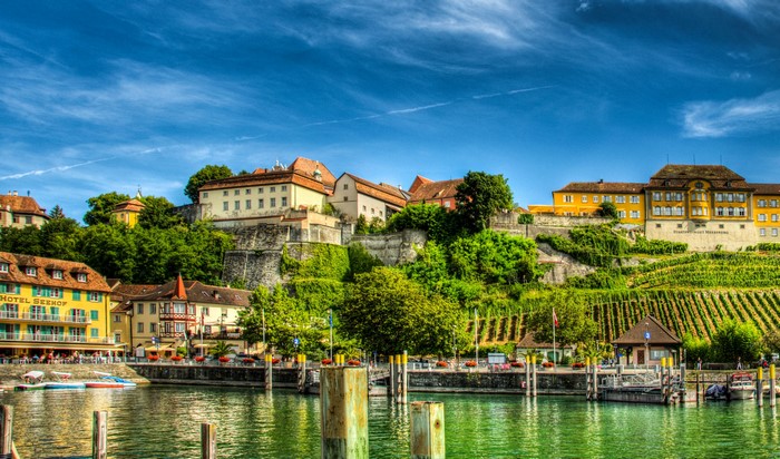 Meersburg Lake Constance Germany Waterfront Buildings and Vineyards