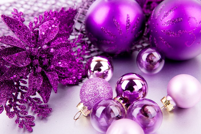 Purple Christmas Ornaments and Glittery Flower
