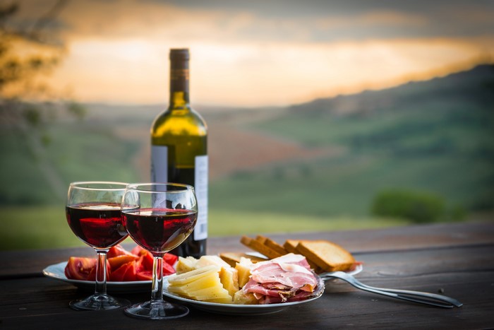 Wine and charcuterie with a scenic view