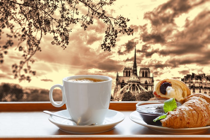 Breakfast with Coffee and Croissant in Paris
