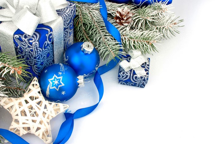 Christmas Ornaments, Gifts, and Pine Branches