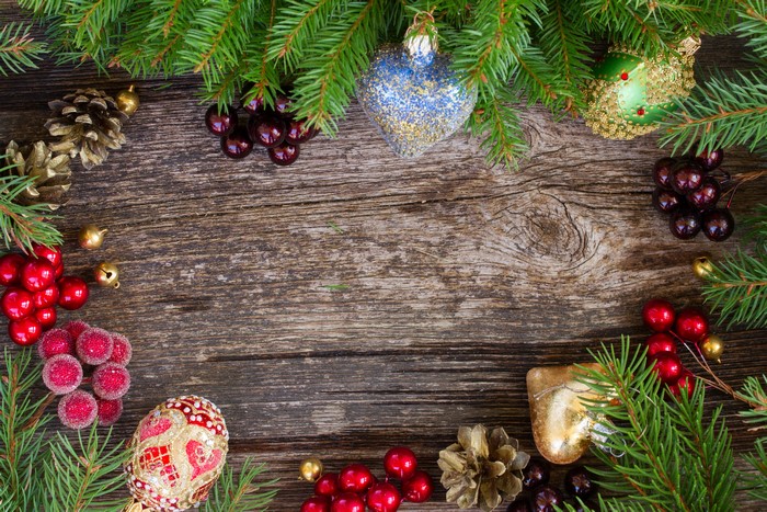 Christmas Branches with Ornaments and Pine Cones