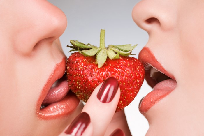 Two Lips and Strawberry with Manicure