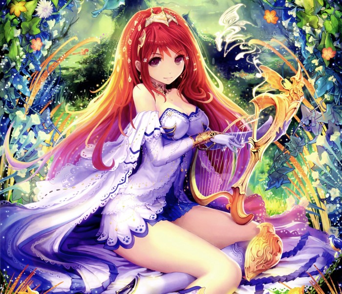 Girl playing harp from Shingeki no Bahamut