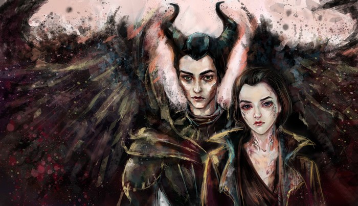 Maleficent and Diaval with Wings and Horns