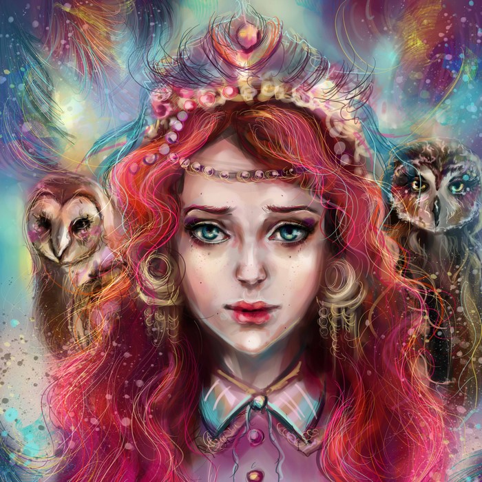4K Redhead girl with owls