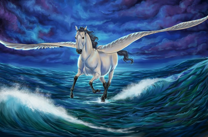 Majestic Pegasus Flying Over Ocean Waves in 4K