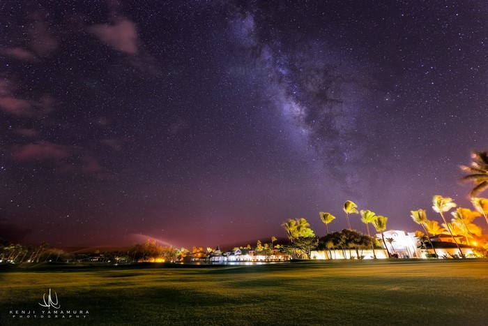 Milky Way over a resort at night
