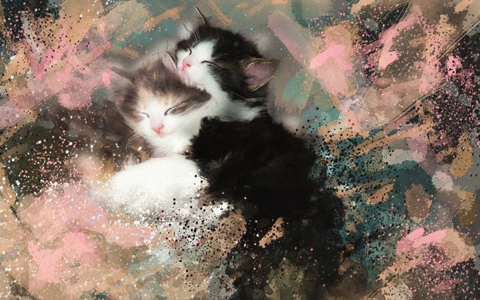 Two Kittens Sleeping, Painting Art