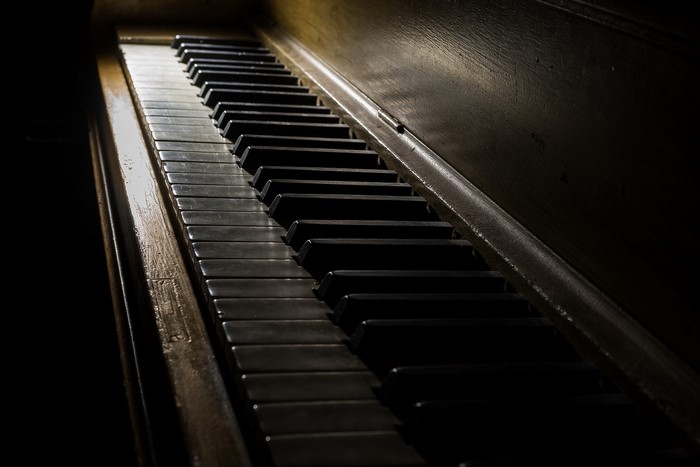 Close-up of old piano keys