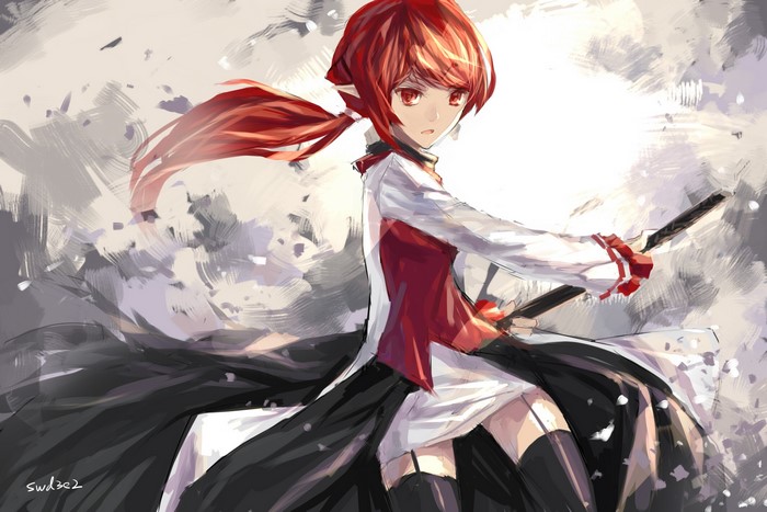Girl with red hair and sword from Dungeon and Fighter