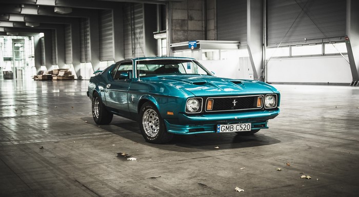 1973 Ford Mustang Mach 1 in a warehouse