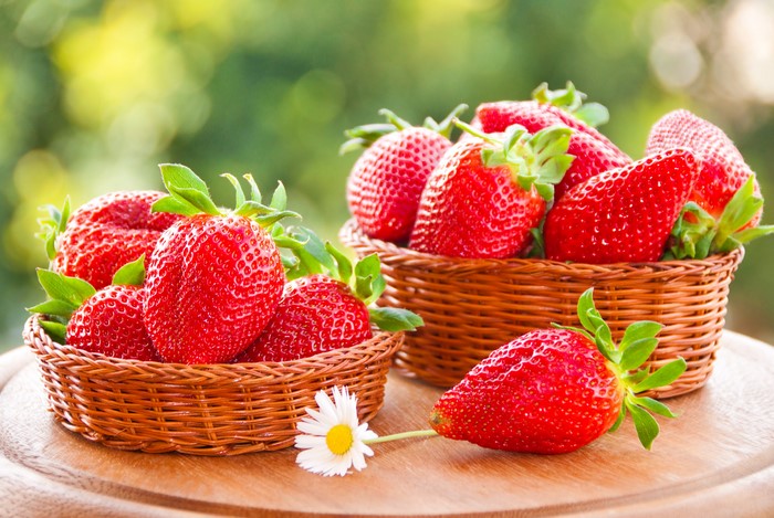 Strawberries in Wicker Baskets
