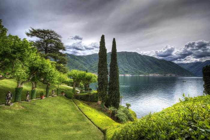 Lake Como Scenery with Mountains and Trees in Lenno, Italy