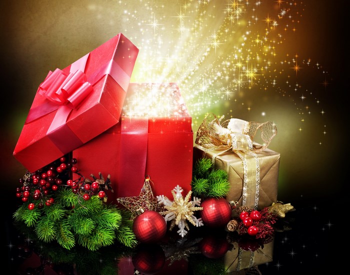 Christmas Gifts with Sparkles and Ornaments