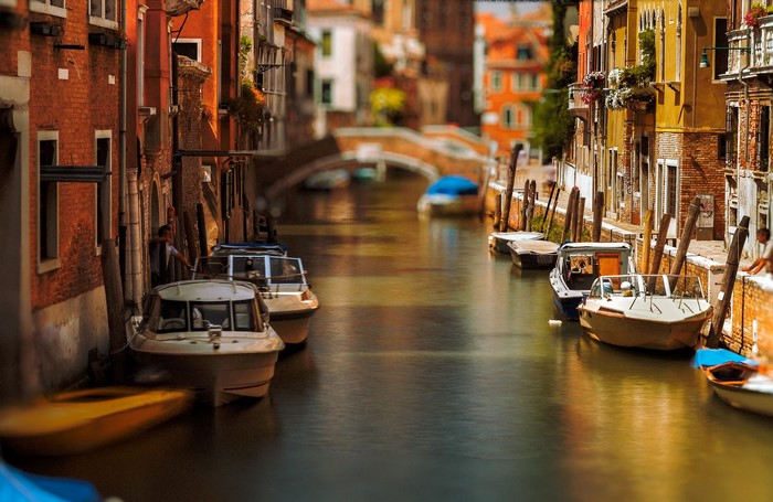 Boats on a canal in Venice, Italy